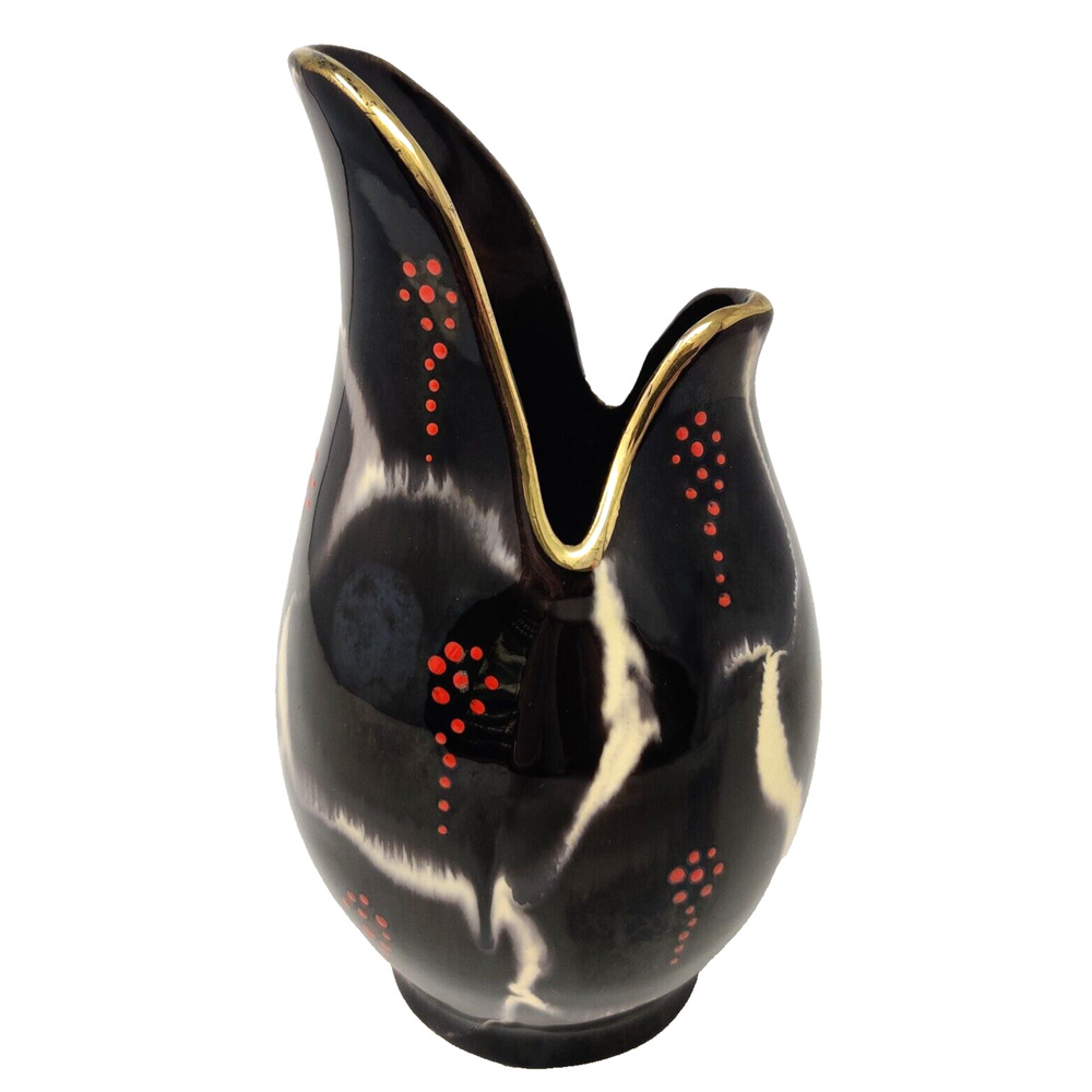 Vintage West German Vase Art Pottery Decor Brown Red Bold MCM Marked Foreign